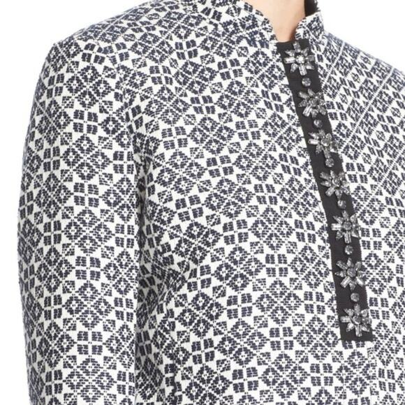 Tory Burch Navy Patterned Textured Jacket - Picture 4 of 8